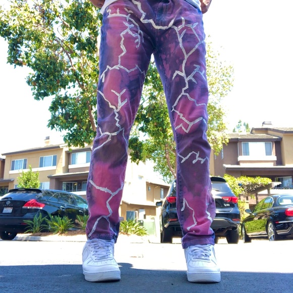 Custom lightning pants dyed pink/purple